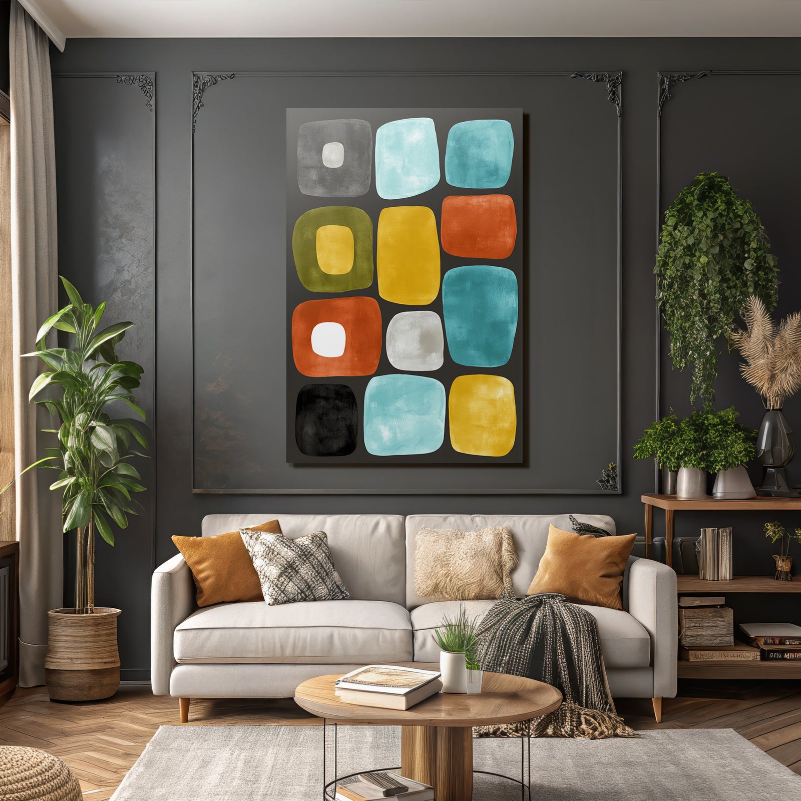 Abstrakte Illustration Farbige Formen Dunkler Hintergrund