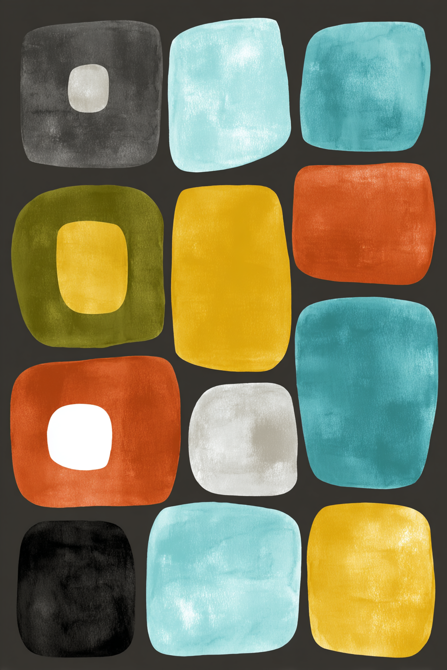 Abstrakte Illustration Farbige Formen Dunkler Hintergrund | Mid Century Modern | Einrichtungsstile