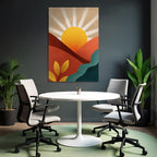 Abstrakte Illustration Sonne Aufgeht Ueber Huegel Mit Laub