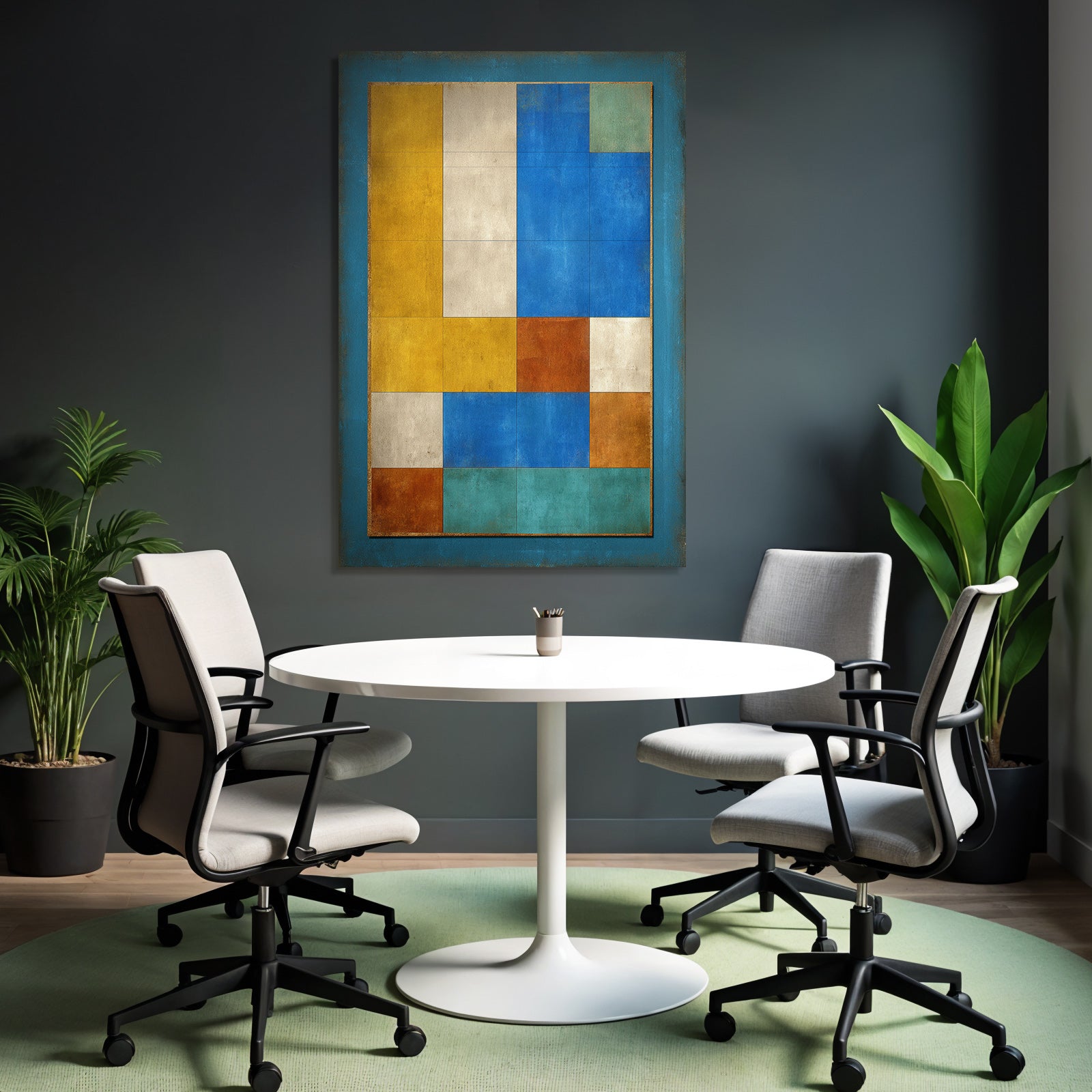 Abstract Composition Colored Blocks Modern Art Piece