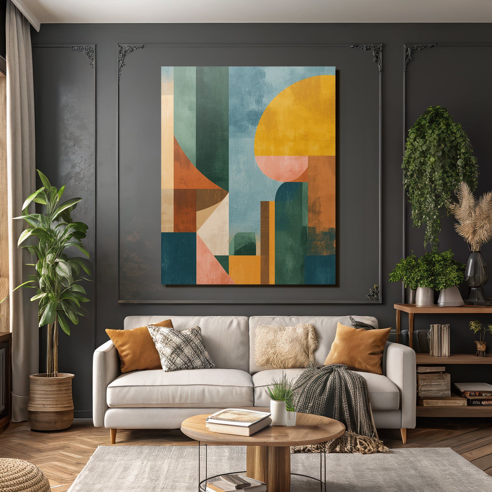 Abstract Composition Geometric Shapes Colors Earth Tones Pastel Colors Modern Art