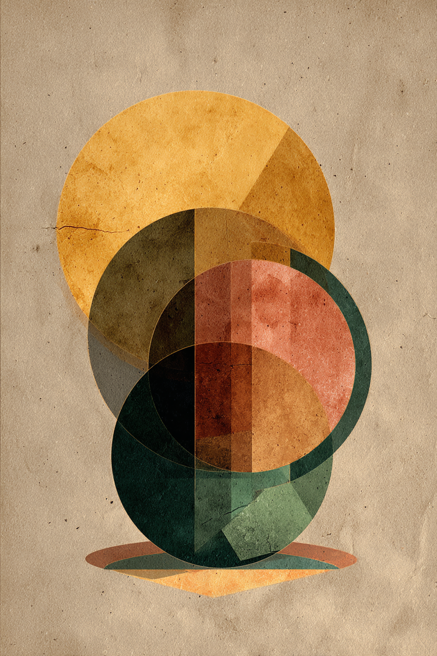 Abstrakte Komposition Geometrische Formen Warme Farben Organische Vintage Stil | Mid Century Modern | Einrichtungsstile