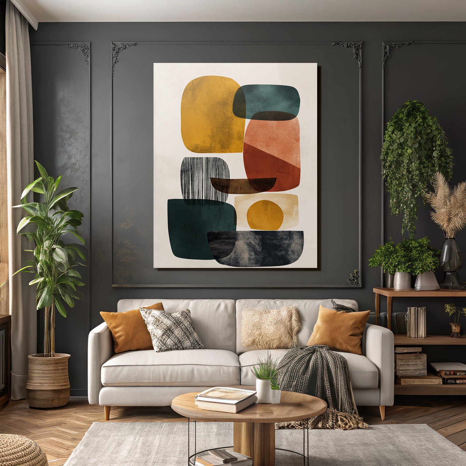 Abstract Art Geometric Shapes Yellow Green Red