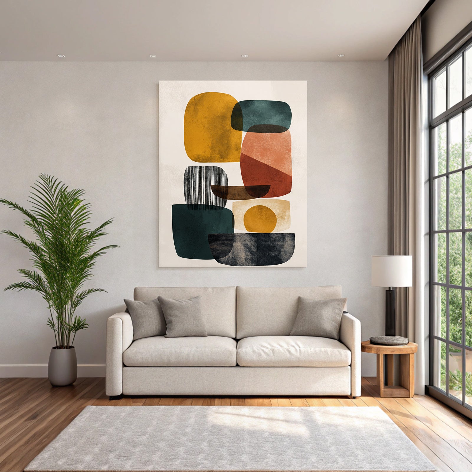 Abstract Art Geometric Shapes Yellow Green Red