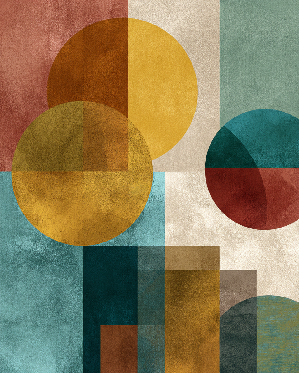 Abstrakte Kunst Geometrische Formen Kreise Rechtecke Farben Textures | Mid Century Modern | Einrichtungsstile