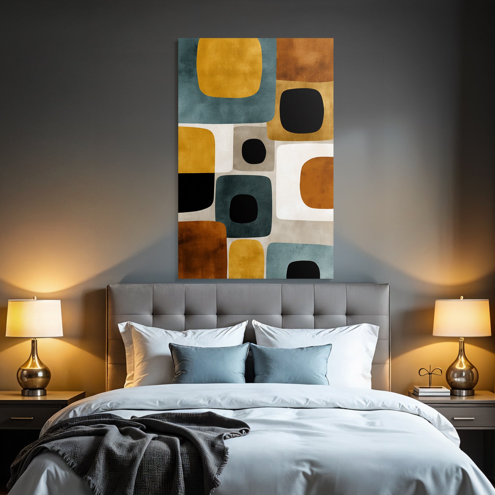 Abstract Art Geometric Shapes Orange Blue Gray Black Yellow Brown