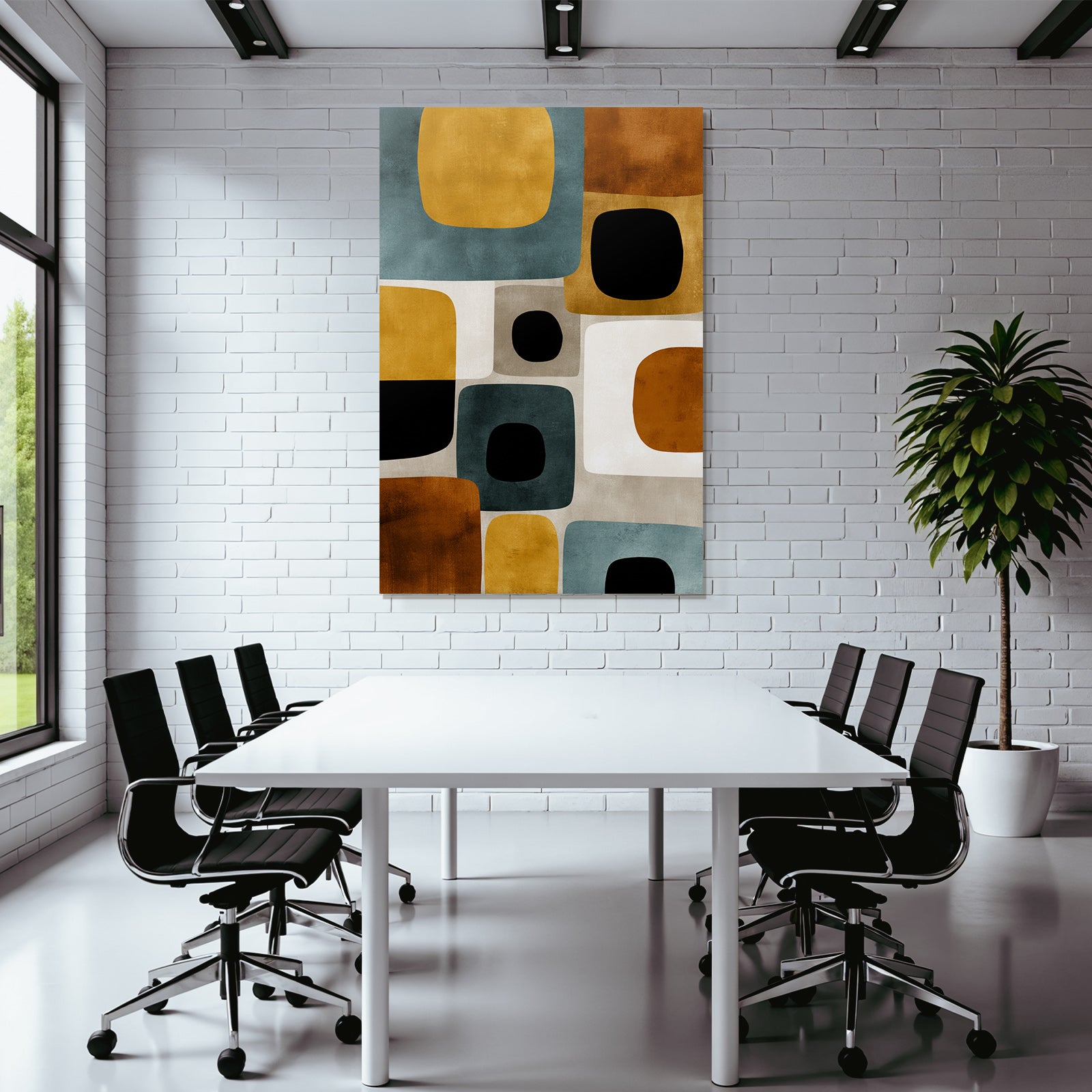 Abstract Art Geometric Shapes Orange Blue Gray Black Yellow Brown