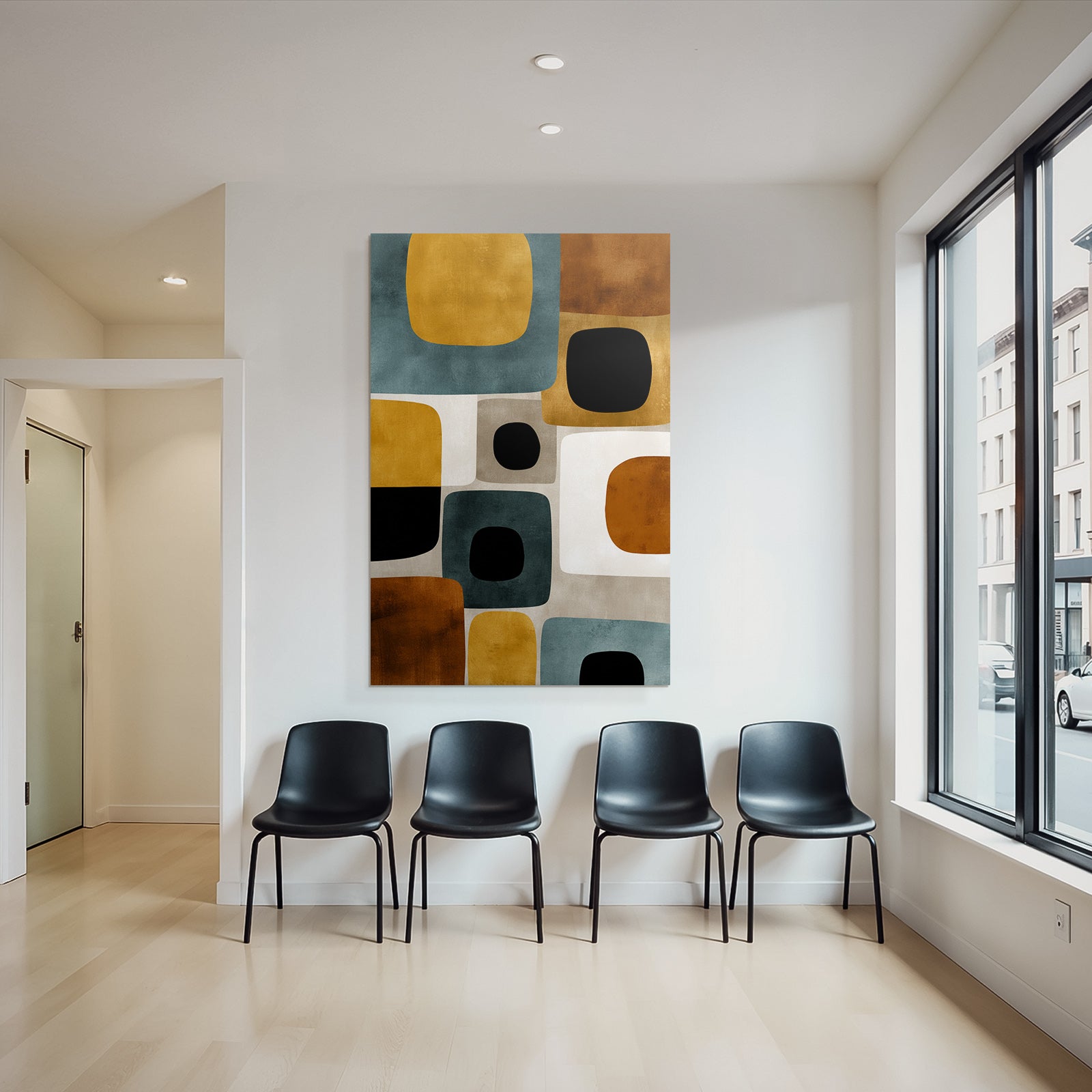 Abstract Art Geometric Shapes Orange Blue Gray Black Yellow Brown