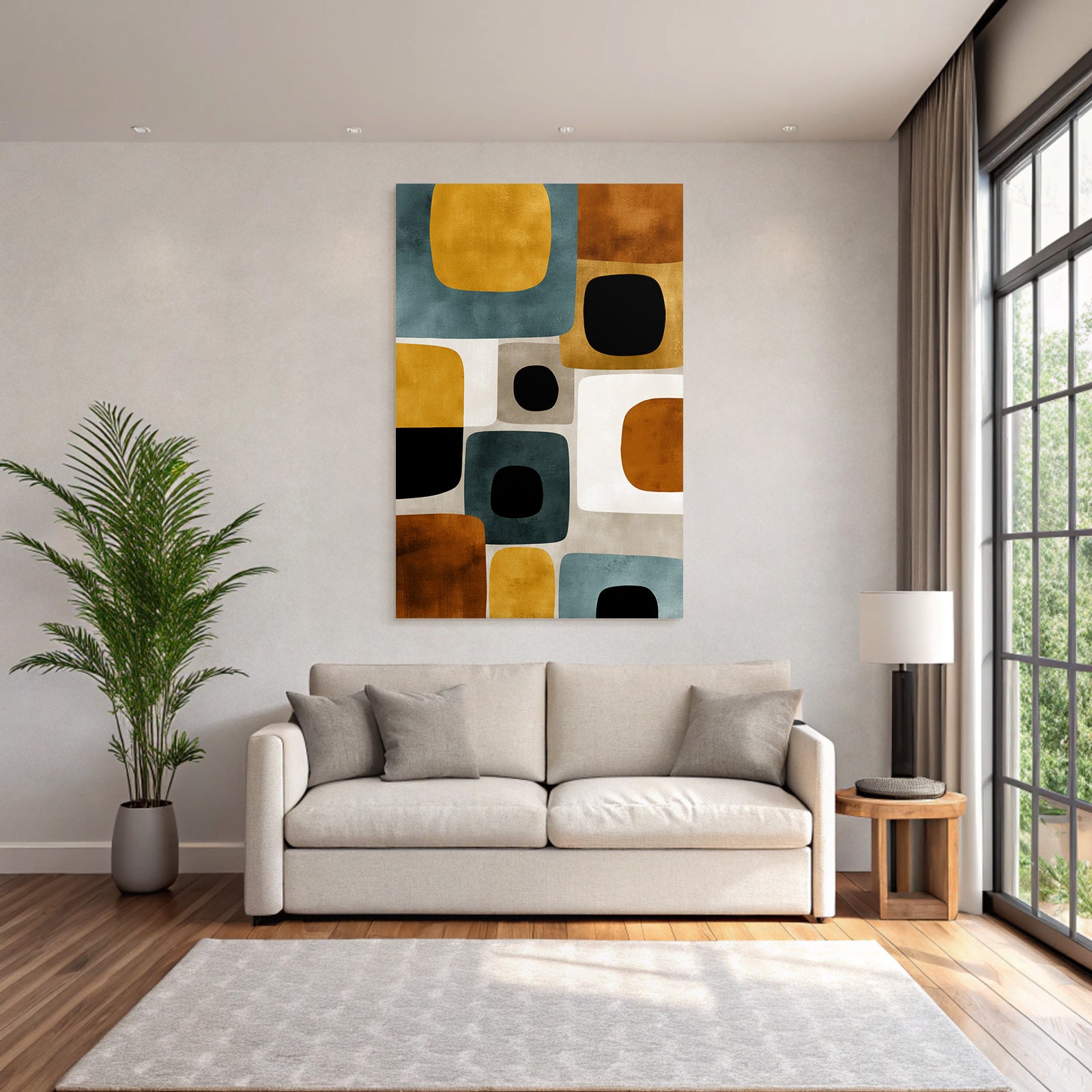 Abstract Art Geometric Shapes Orange Blue Gray Black Yellow Brown