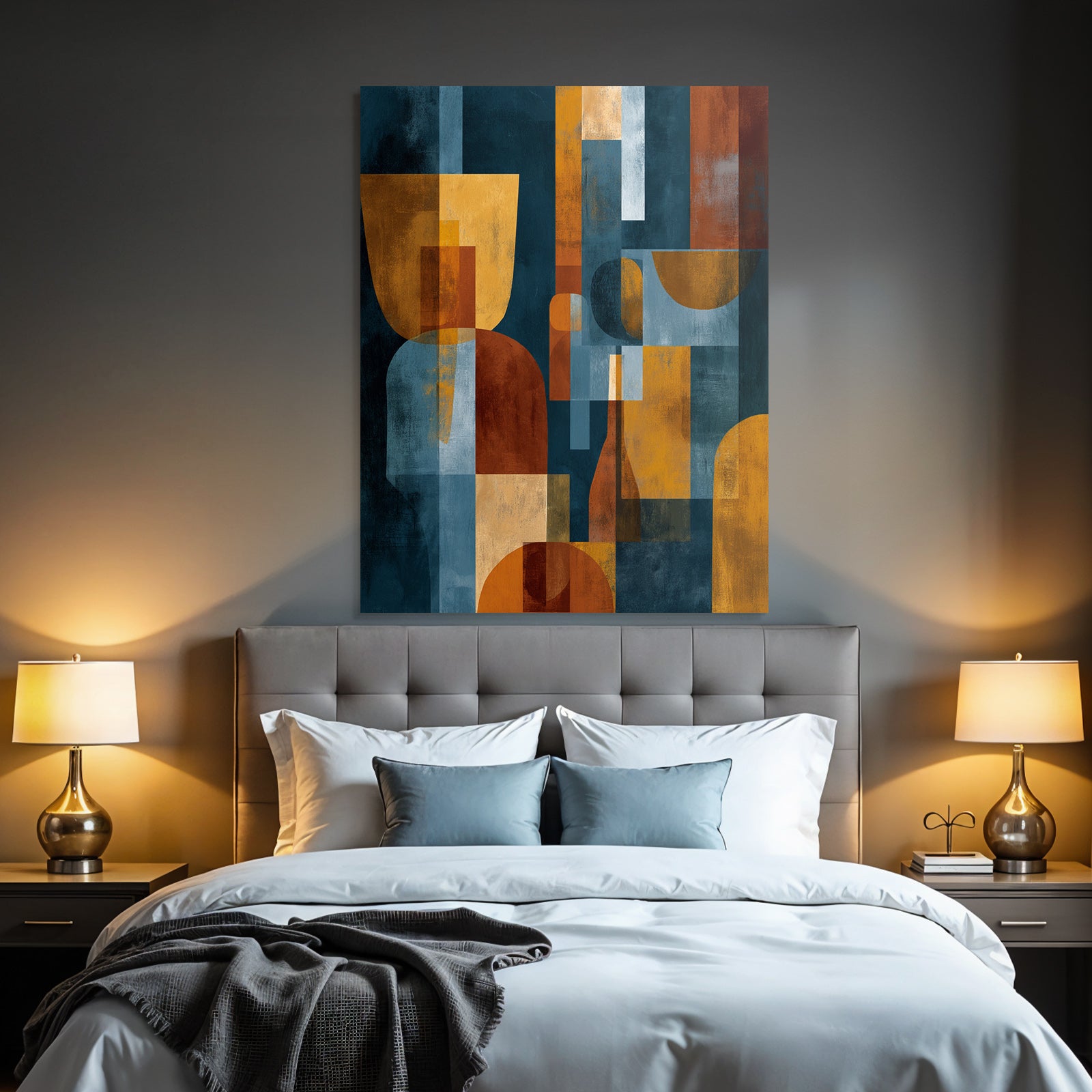 Abstract Art Geometric Shapes Orange Yellow Blue Background