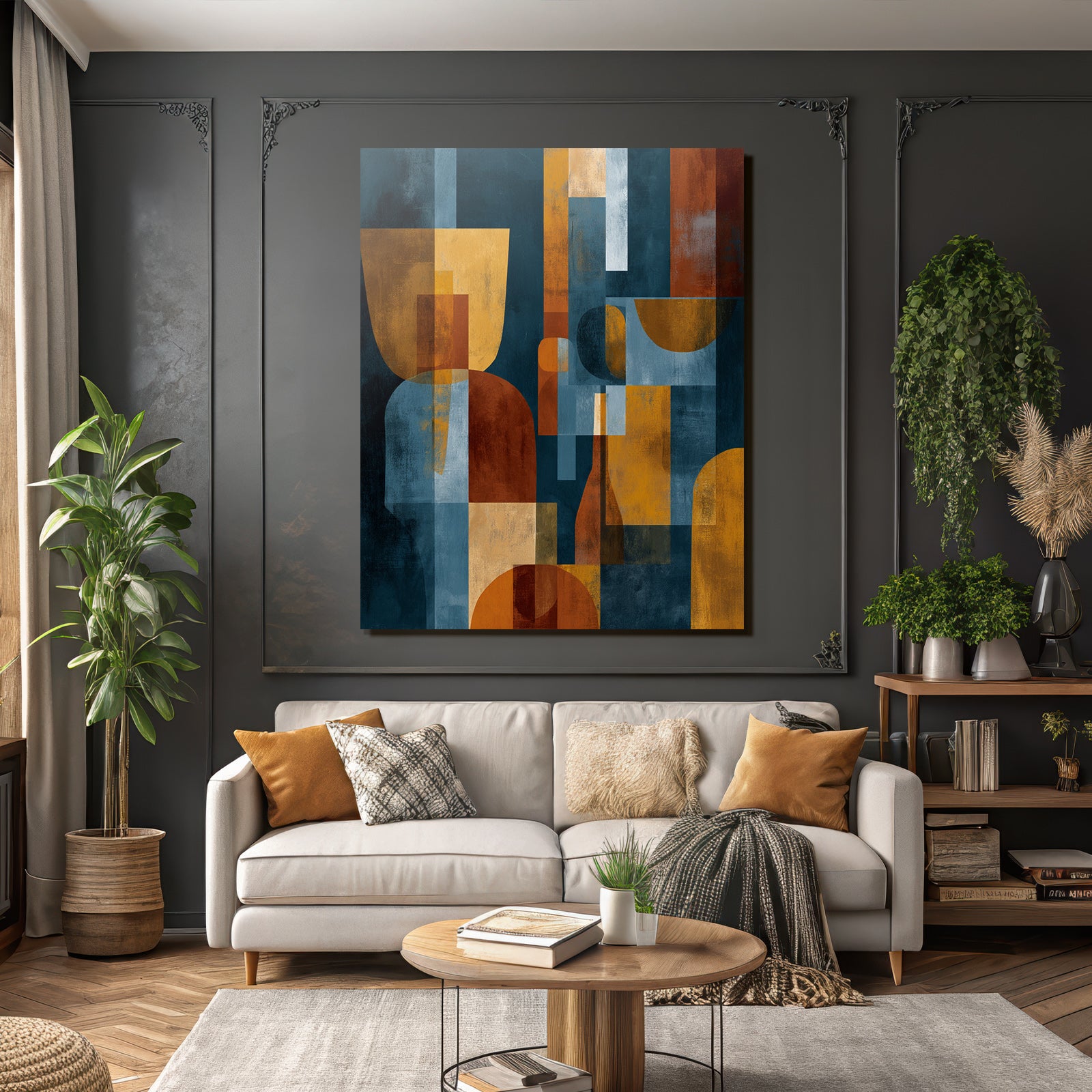 Abstract Art Geometric Shapes Orange Yellow Blue Background