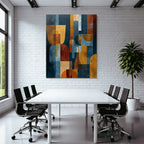 Abstract Art Geometric Shapes Orange Yellow Blue Background