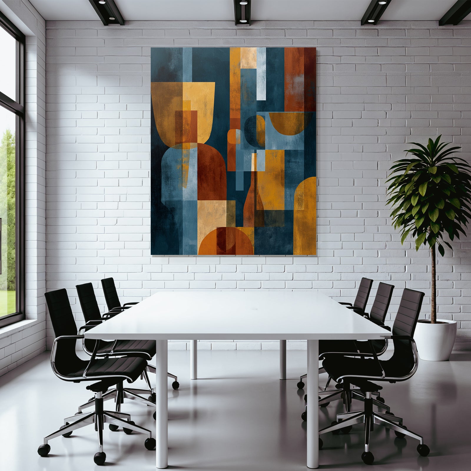 Abstract Art Geometric Shapes Orange Yellow Blue Background