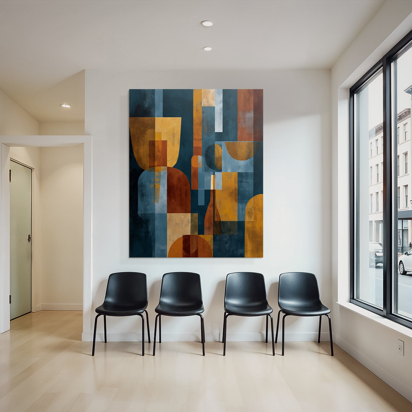 Abstract Art Geometric Shapes Orange Yellow Blue Background