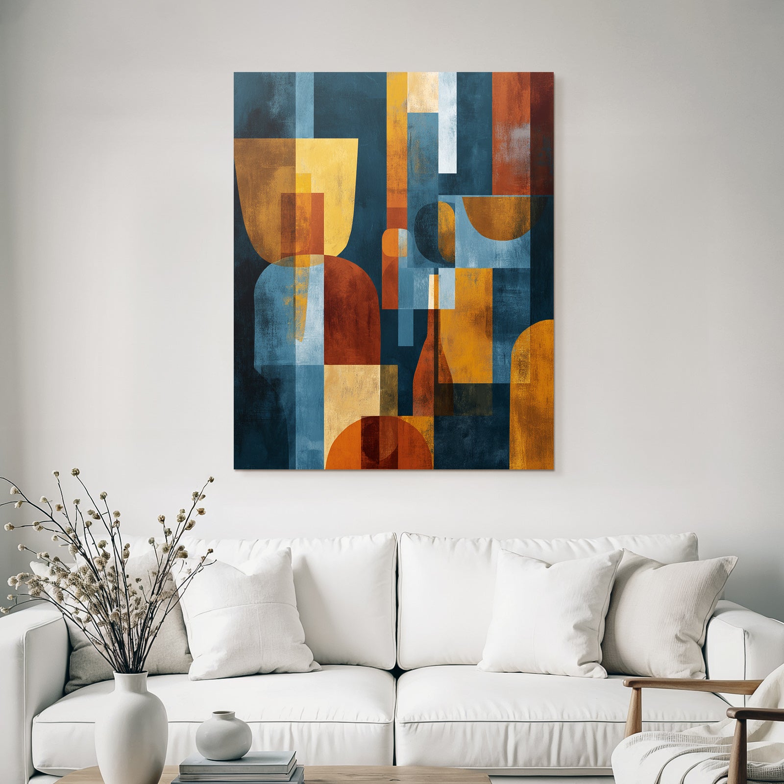 Abstract Art Geometric Shapes Orange Yellow Blue Background