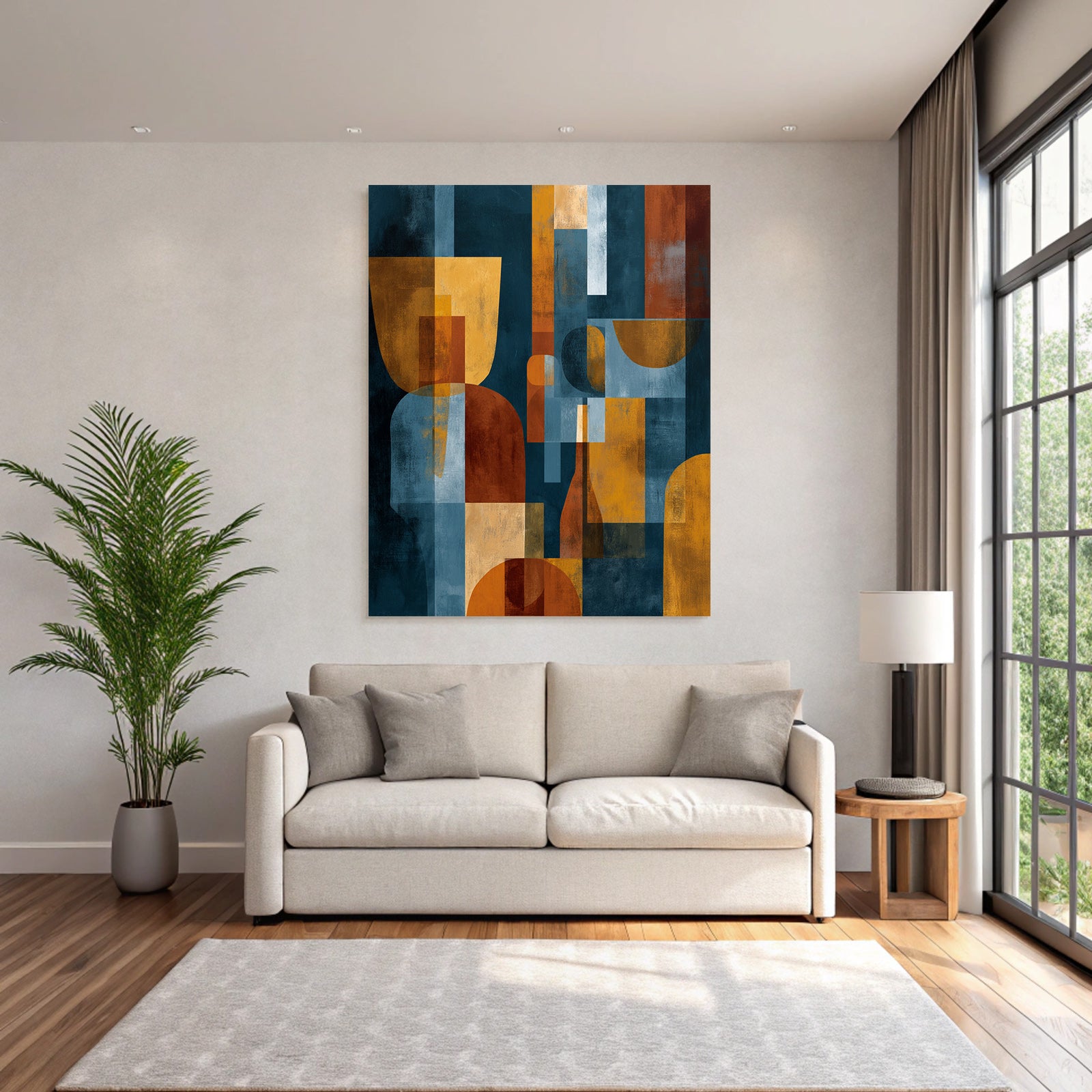 Abstract Art Geometric Shapes Orange Yellow Blue Background
