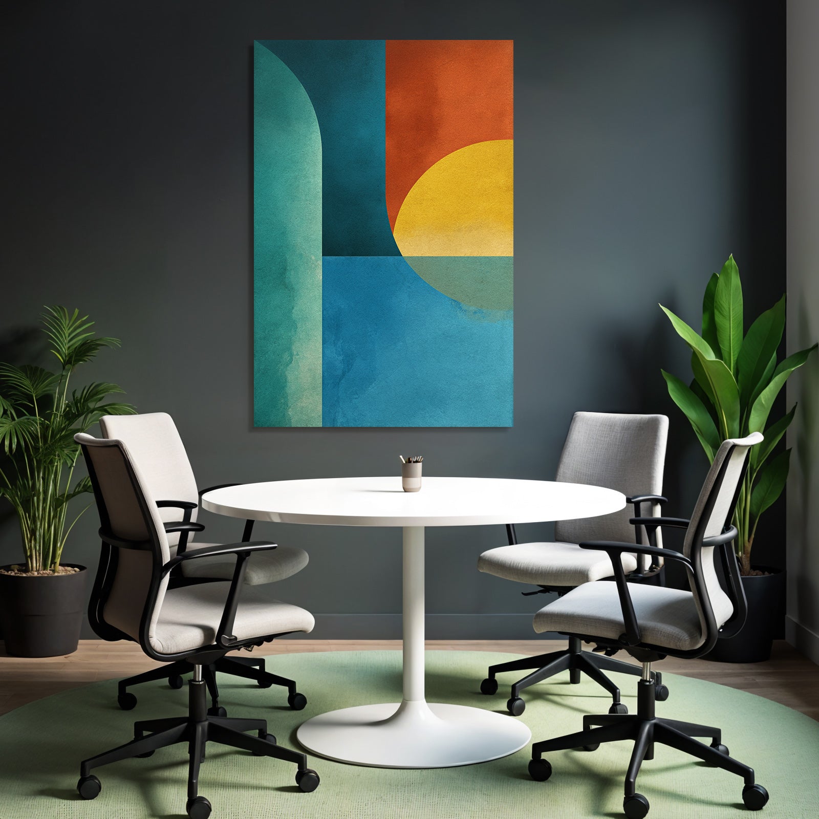 Abstrakte Kunst Geometrische Formen Teal Orange Gelb Blau
