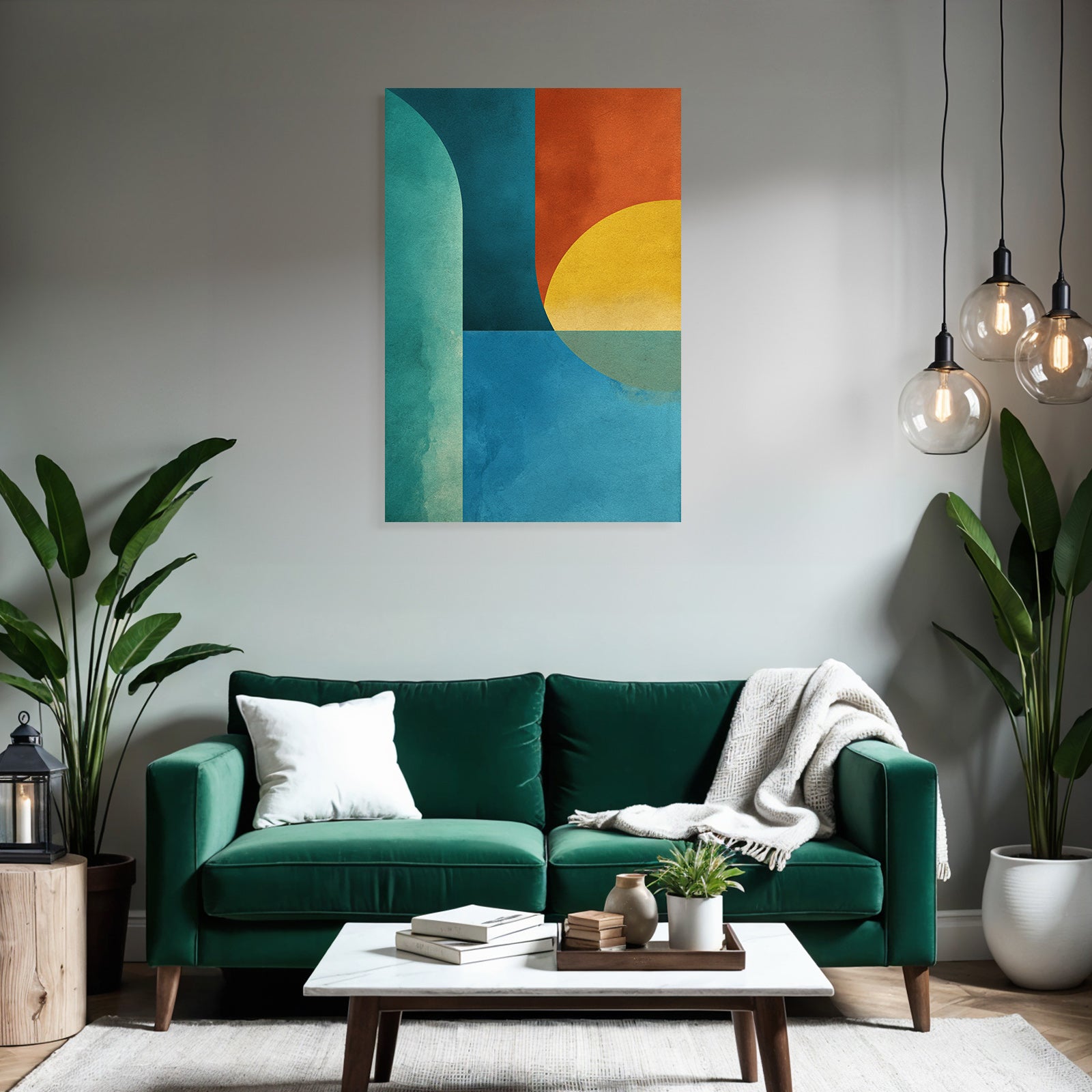 Abstrakte Kunst Geometrische Formen Teal Orange Gelb Blau