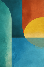 Abstrakte Kunst Geometrische Formen Teal Orange Gelb Blau | Mid Century Modern | Einrichtungsstile