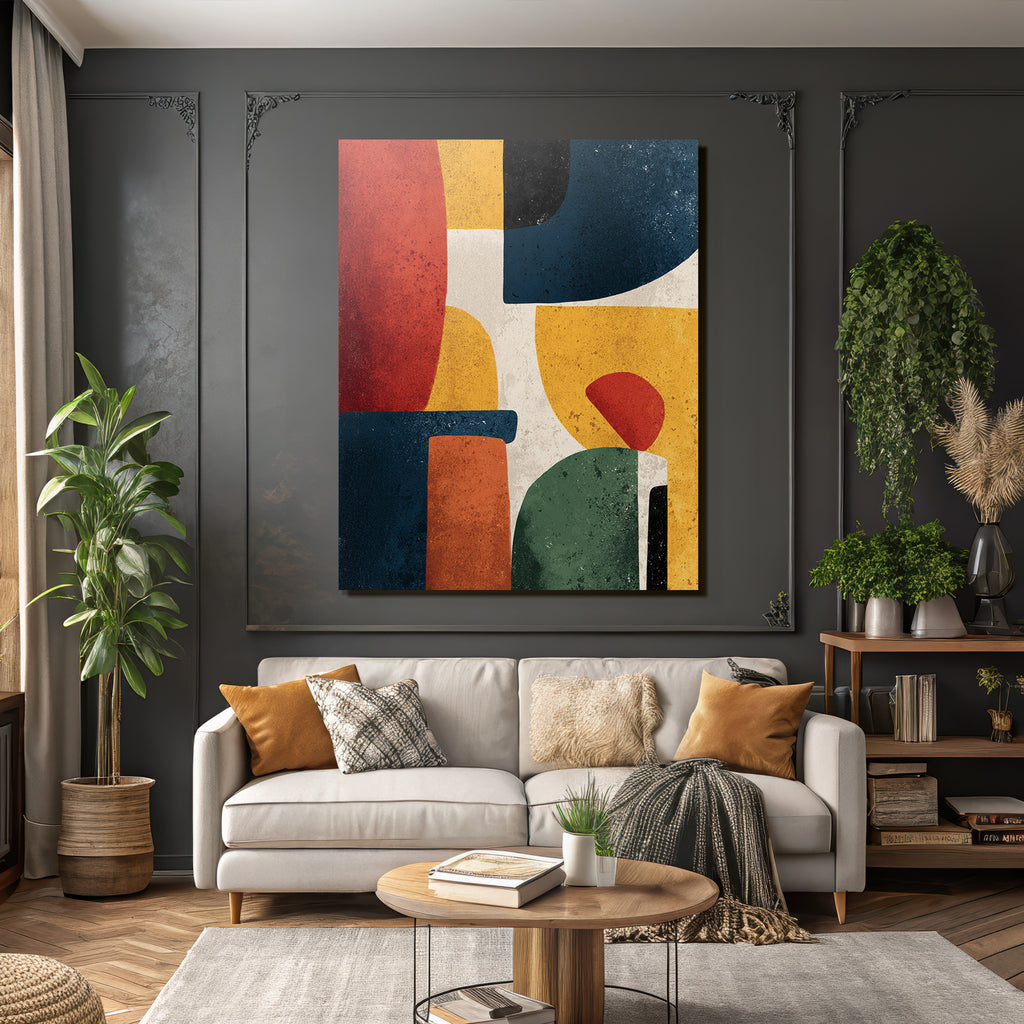 Abstrakte Kunst Geometrische Formen Texture Hintergrund Rot Blau Gelb Schwarz Gruen