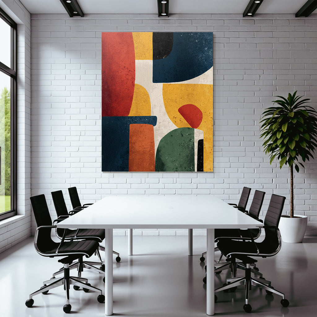 Abstrakte Kunst Geometrische Formen Texture Hintergrund Rot Blau Gelb Schwarz Gruen