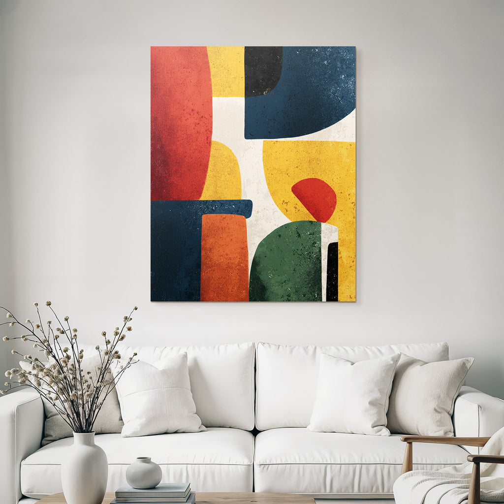 Abstrakte Kunst Geometrische Formen Texture Hintergrund Rot Blau Gelb Schwarz Gruen