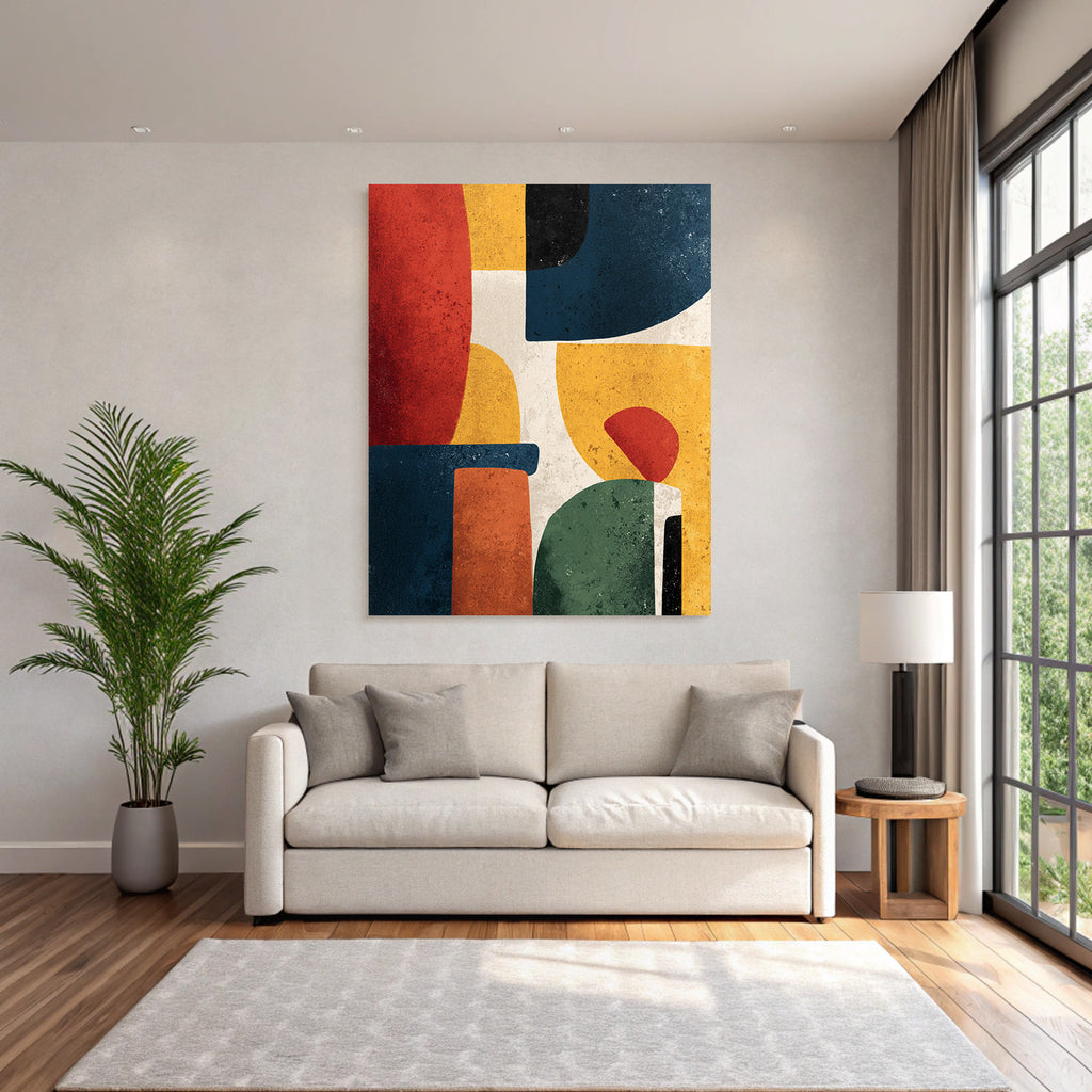 Abstrakte Kunst Geometrische Formen Texture Hintergrund Rot Blau Gelb Schwarz Gruen