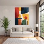 Abstrakte Kunst Geometrische Formen Texture Hintergrund Rot Blau Gelb Schwarz Gruen