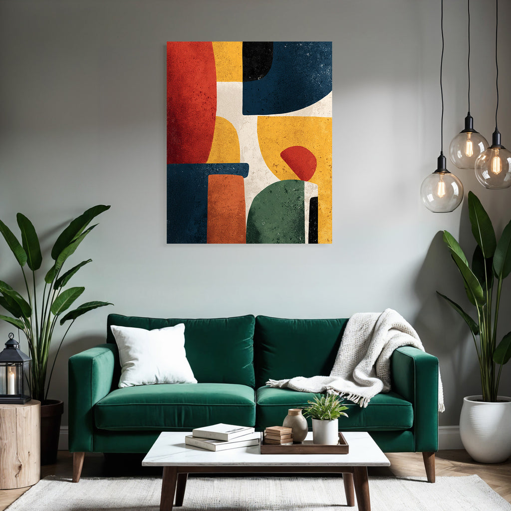 Abstrakte Kunst Geometrische Formen Texture Hintergrund Rot Blau Gelb Schwarz Gruen