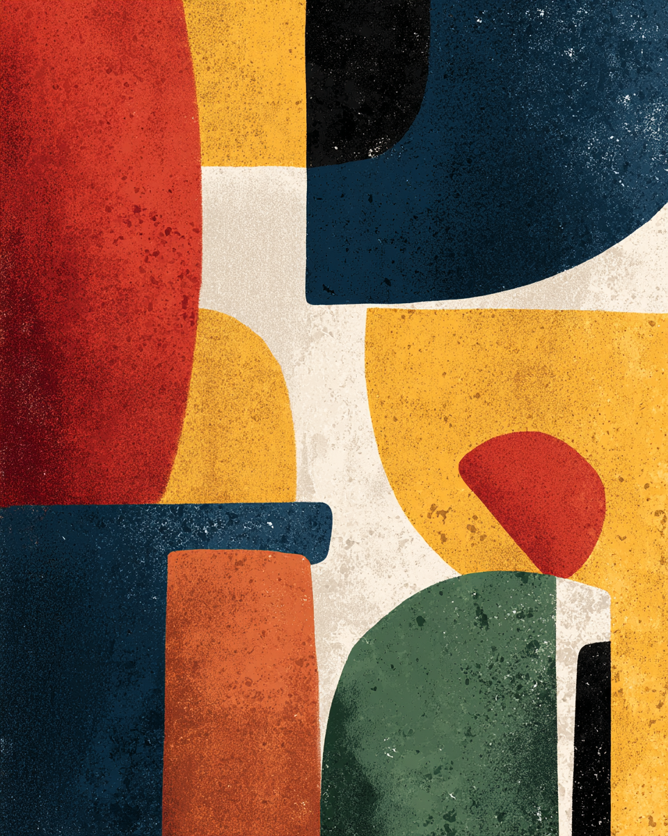 Abstrakte Kunst Geometrische Formen Texture Hintergrund Rot Blau Gelb Schwarz Gruen | Mid Century Modern | Einrichtungsstile
