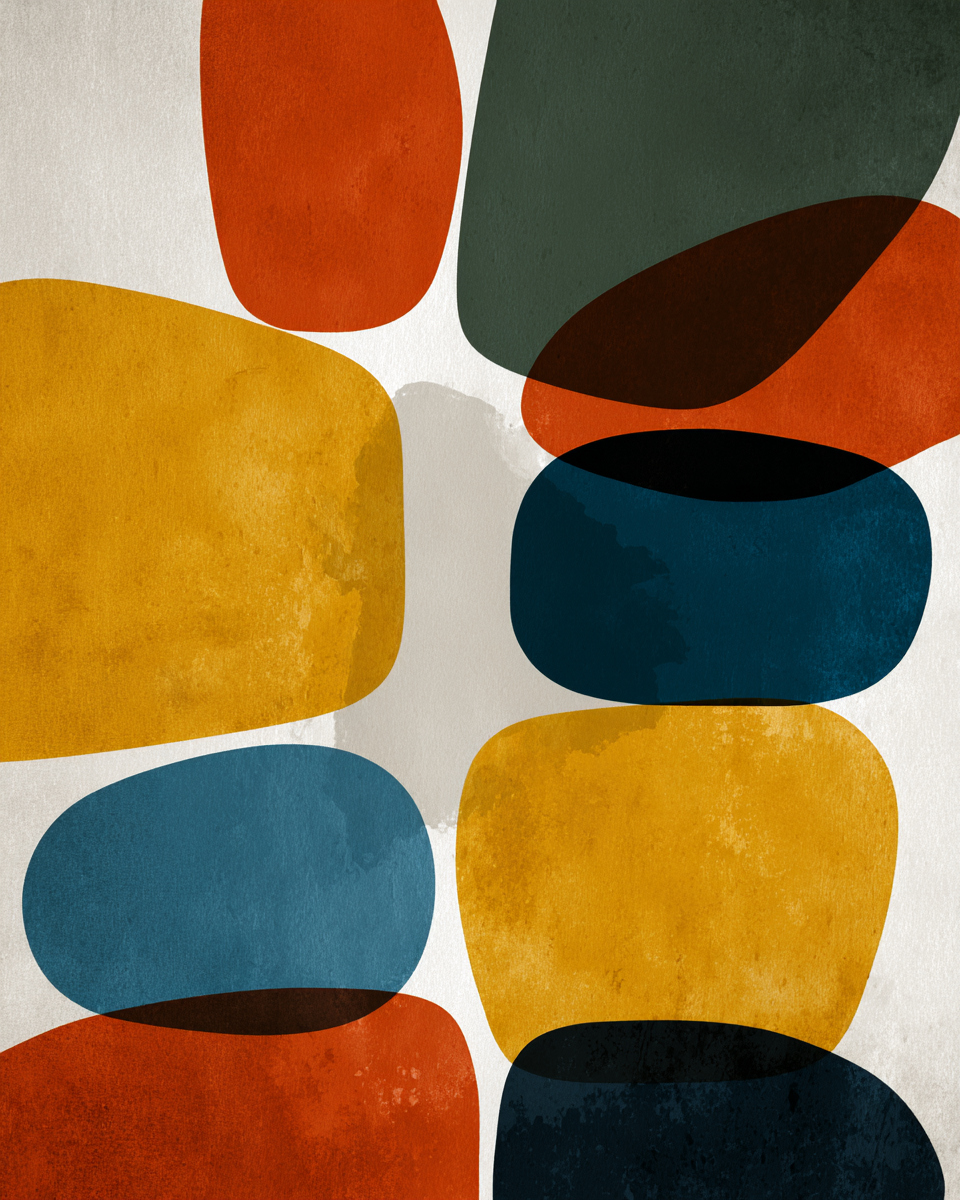 Abstrakte Kunst Mit Formen Und Farben Texture Hintergrund Orange Gelb Gruen Blau | Mid Century Modern | Einrichtungsstile