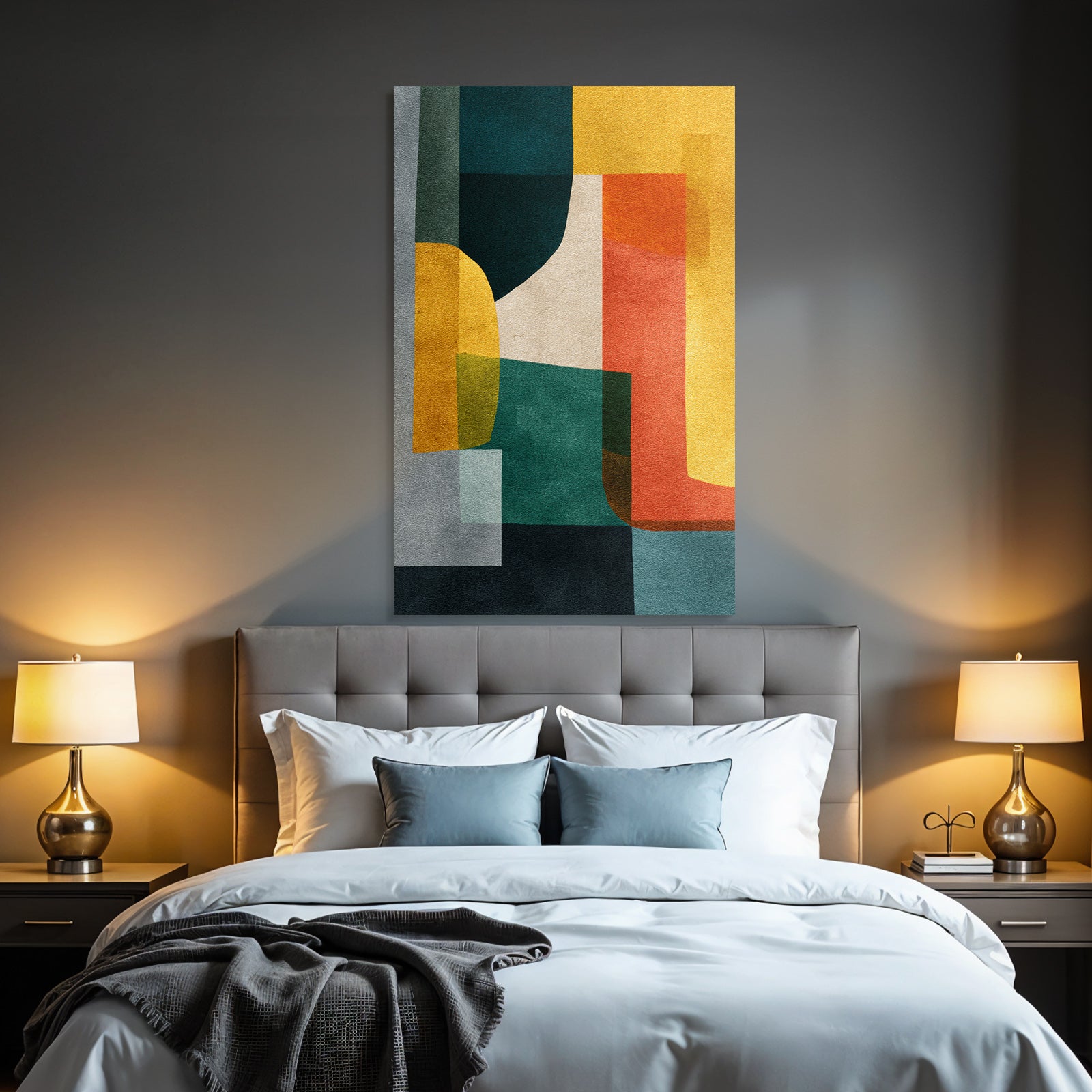 Abstrakte Kunst Verschiedene Formen Farben Gruen Gelb Orange Grau