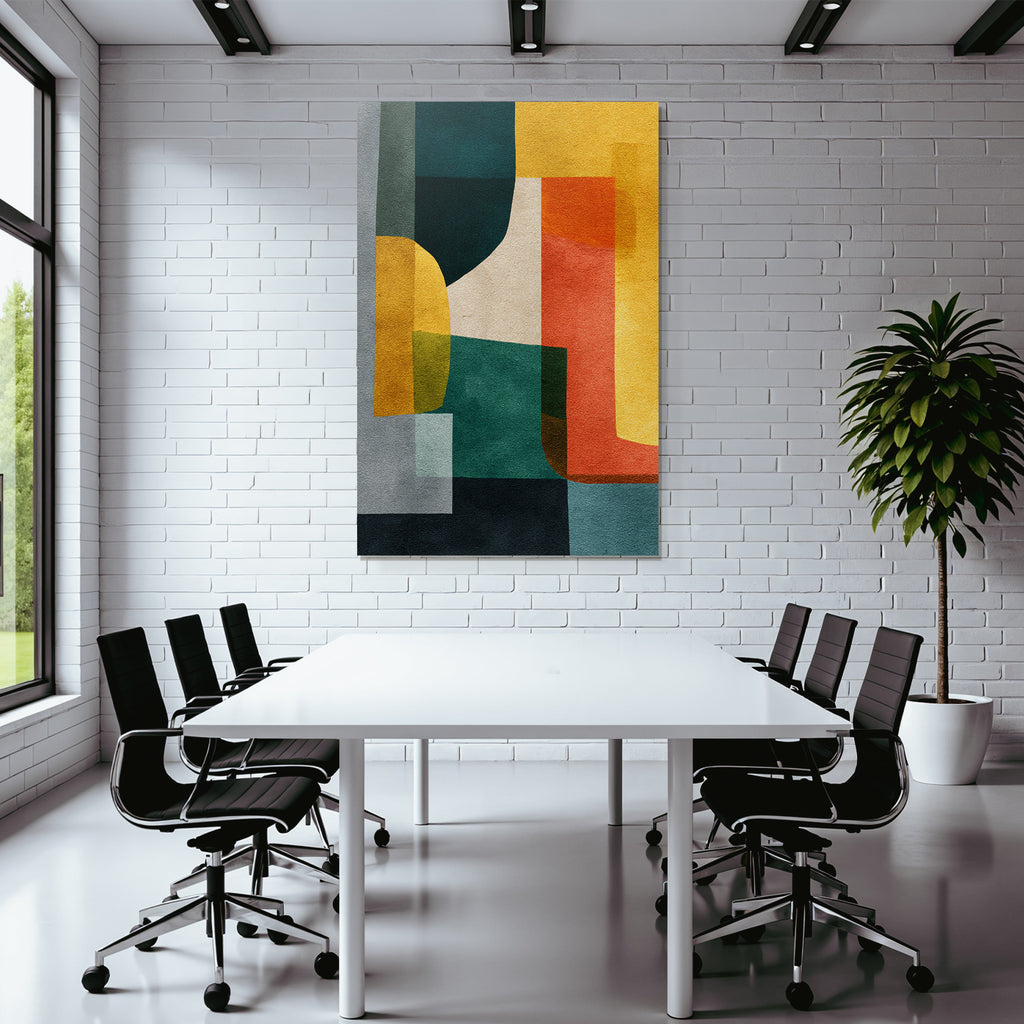 Abstrakte Kunst Verschiedene Formen Farben Gruen Gelb Orange Grau