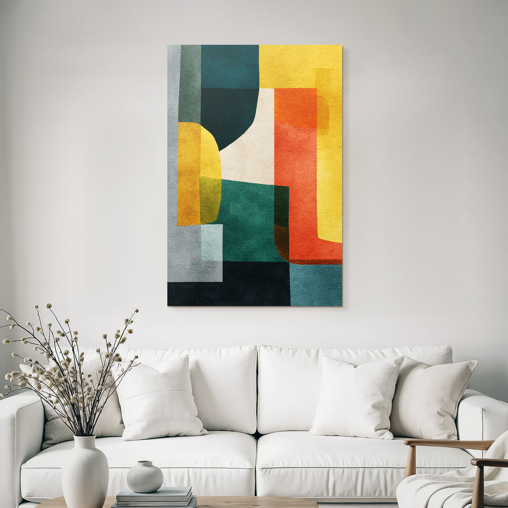 Abstrakte Kunst Verschiedene Formen Farben Gruen Gelb Orange Grau