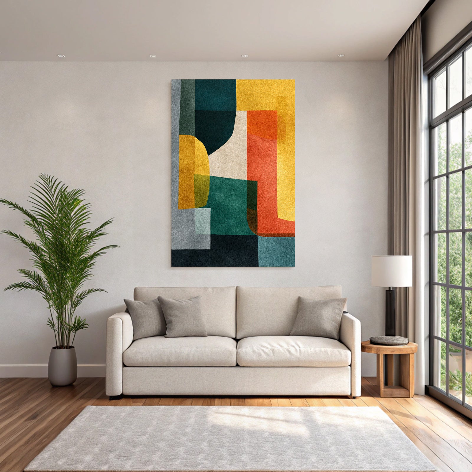 Abstrakte Kunst Verschiedene Formen Farben Gruen Gelb Orange Grau
