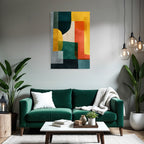 Abstrakte Kunst Verschiedene Formen Farben Gruen Gelb Orange Grau
