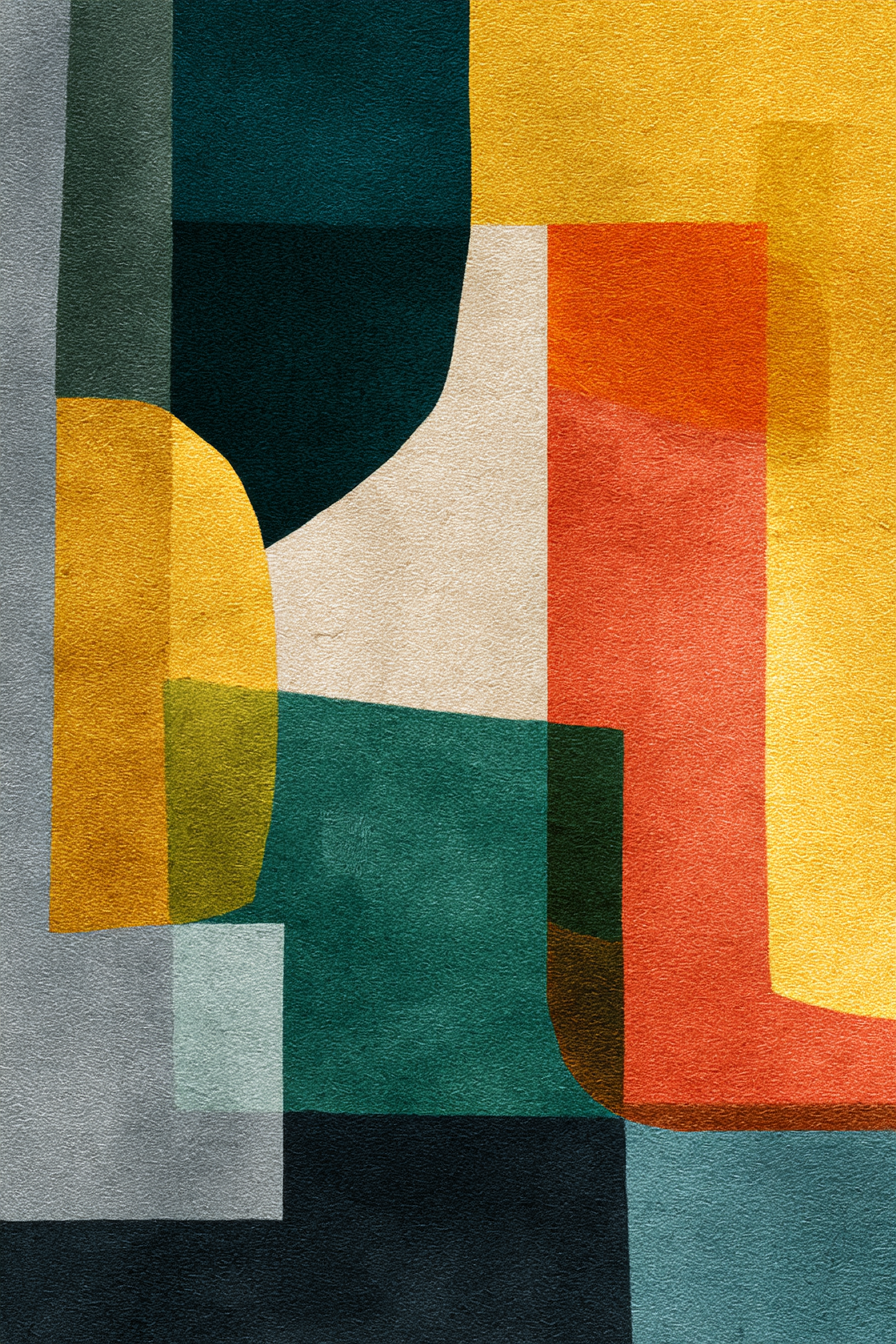 Abstrakte Kunst Verschiedene Formen Farben Gruen Gelb Orange Grau | Mid Century Modern | Einrichtungsstile