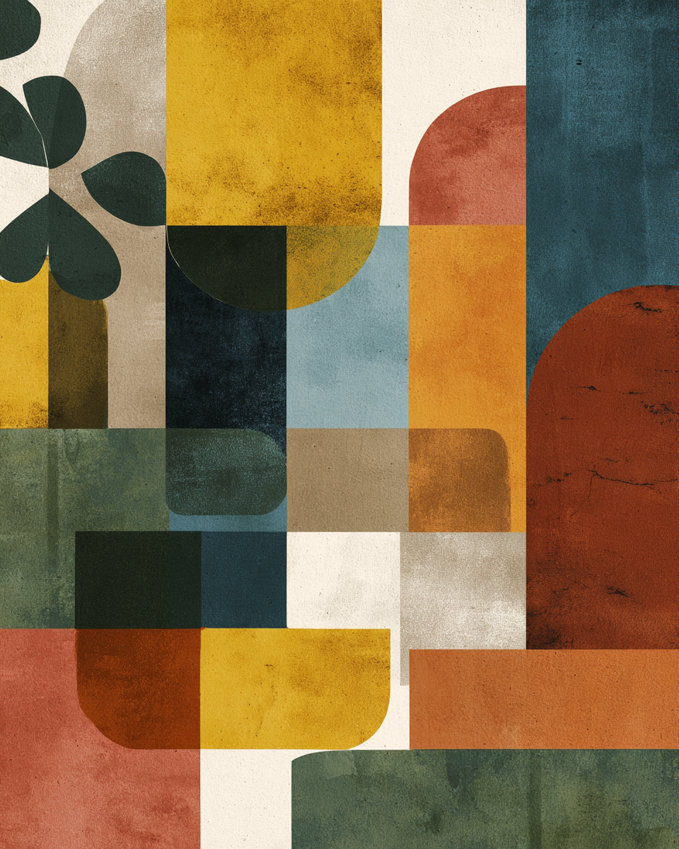 Abstrakte Zusammensetzung Geometrische Formen Verschiedene Farben | Mid Century Modern | Einrichtungsstile