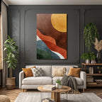 Abstract Design Flowing Shapes Yellow Sun Textured