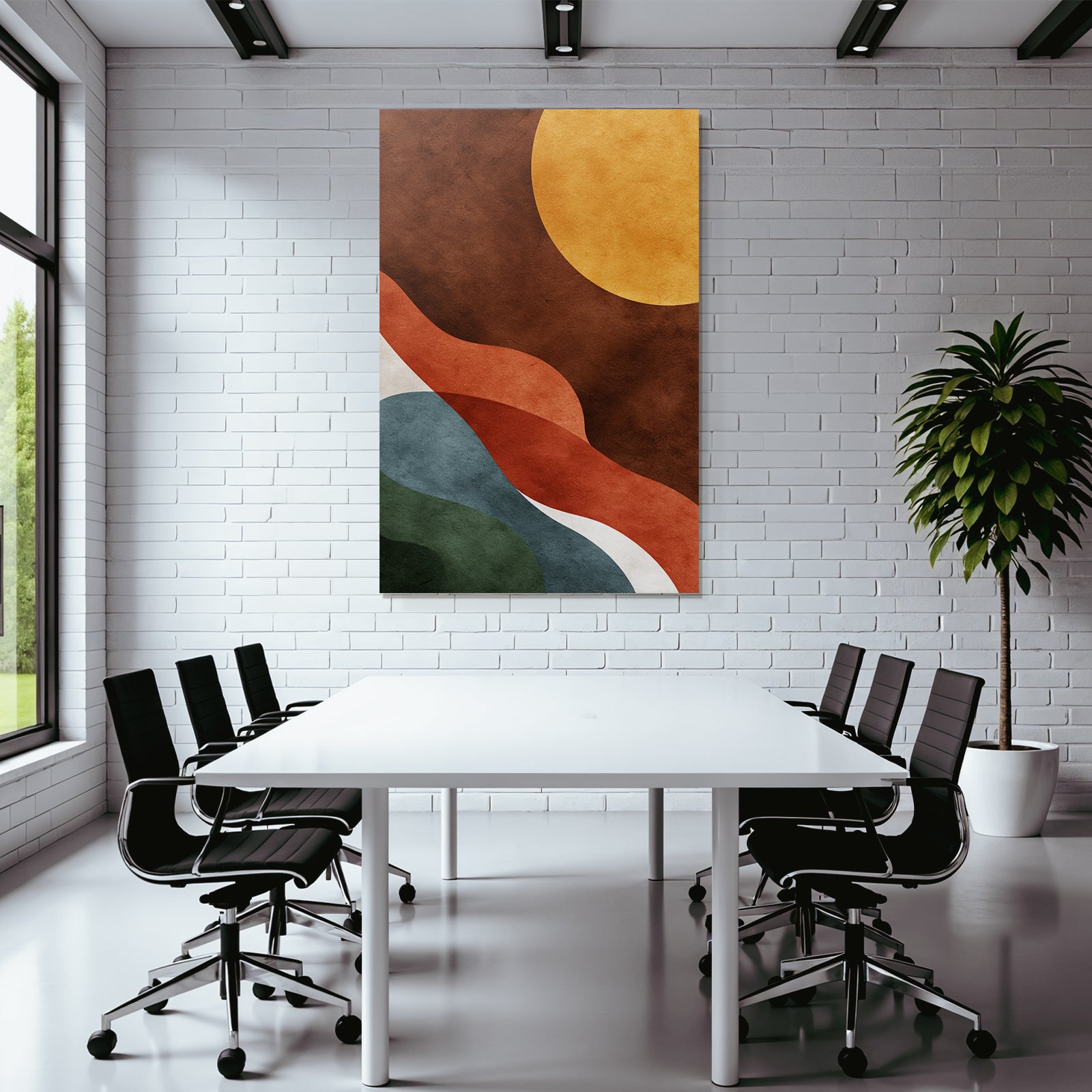 Abstract Design Flowing Shapes Yellow Sun Textured