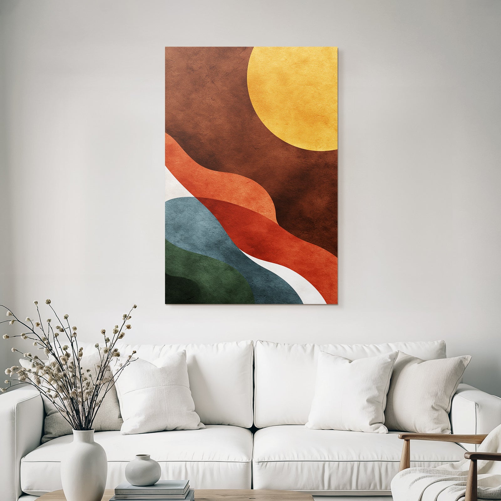 Abstract Design Flowing Shapes Yellow Sun Textured
