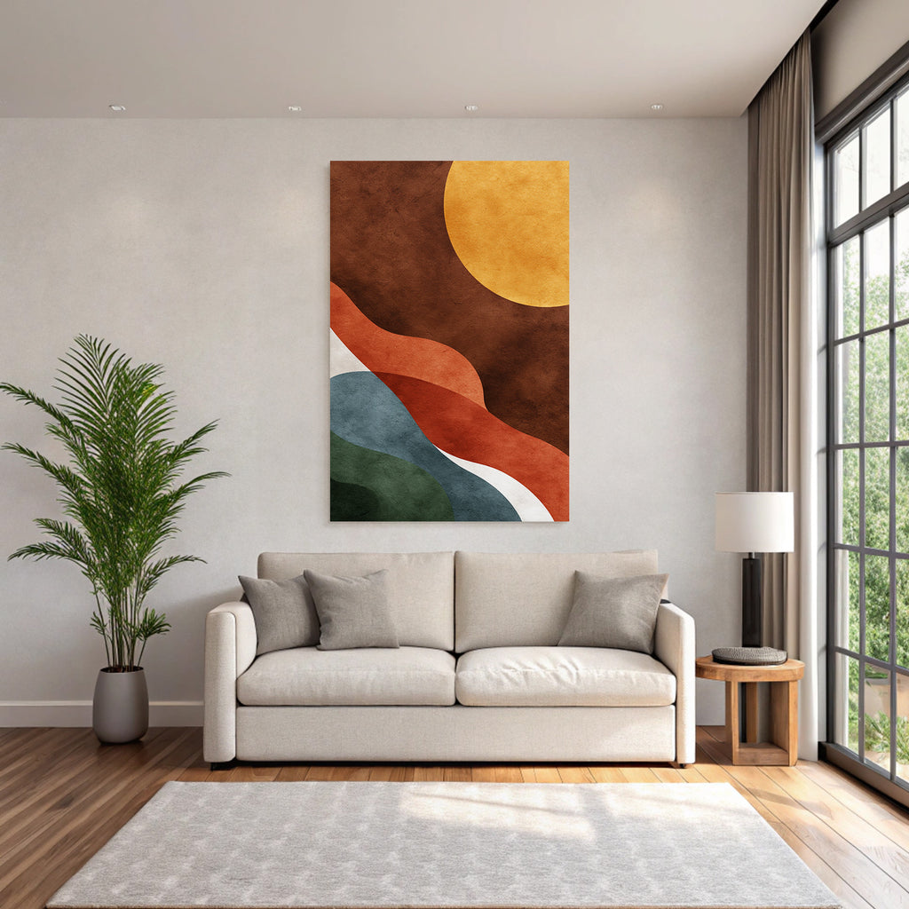 Abstract Design Flowing Shapes Yellow Sun Textured