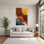 Abstract Design Flowing Shapes Yellow Sun Textured