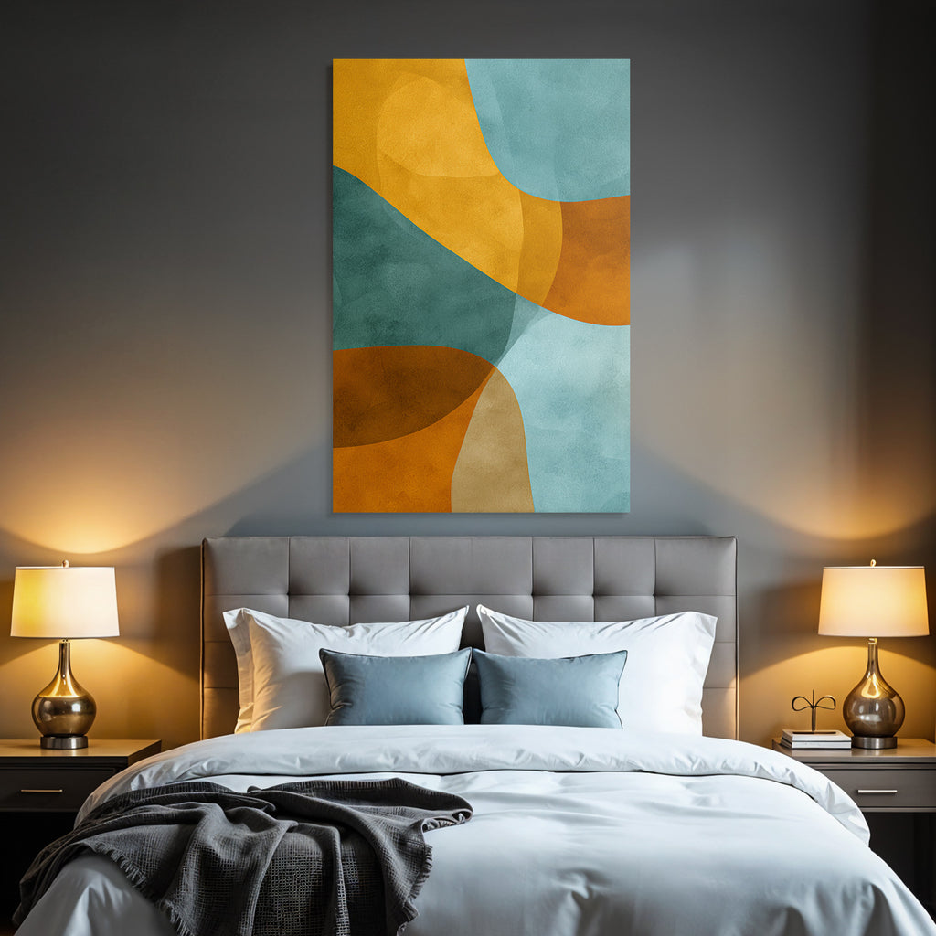 Abstract Design Flowing Shapes Teal Orange Tan