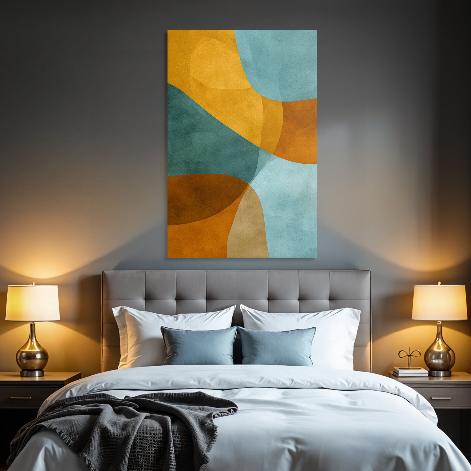 Abstract Design Flowing Shapes Teal Orange Tan