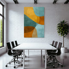 Abstract Design Flowing Shapes Teal Orange Tan