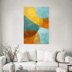 Abstract Design Flowing Shapes Teal Orange Tan