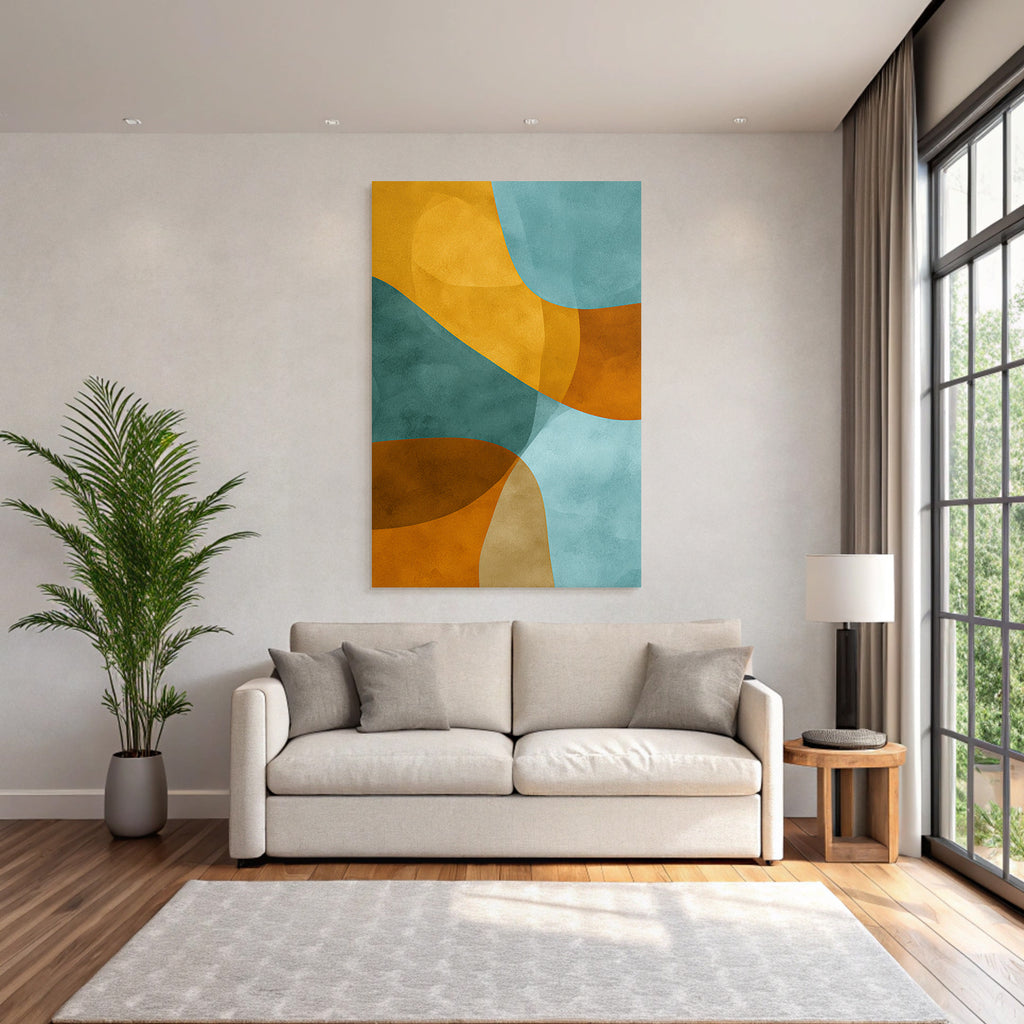 Abstract Design Flowing Shapes Teal Orange Tan