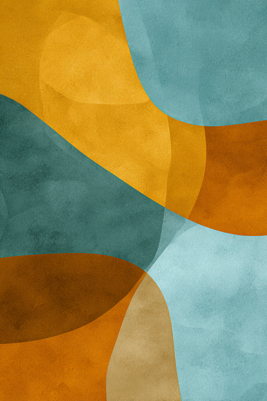 Abstraktes Design Fliessende Formen Teal Orange Tan | Mid Century Modern | Einrichtungsstile