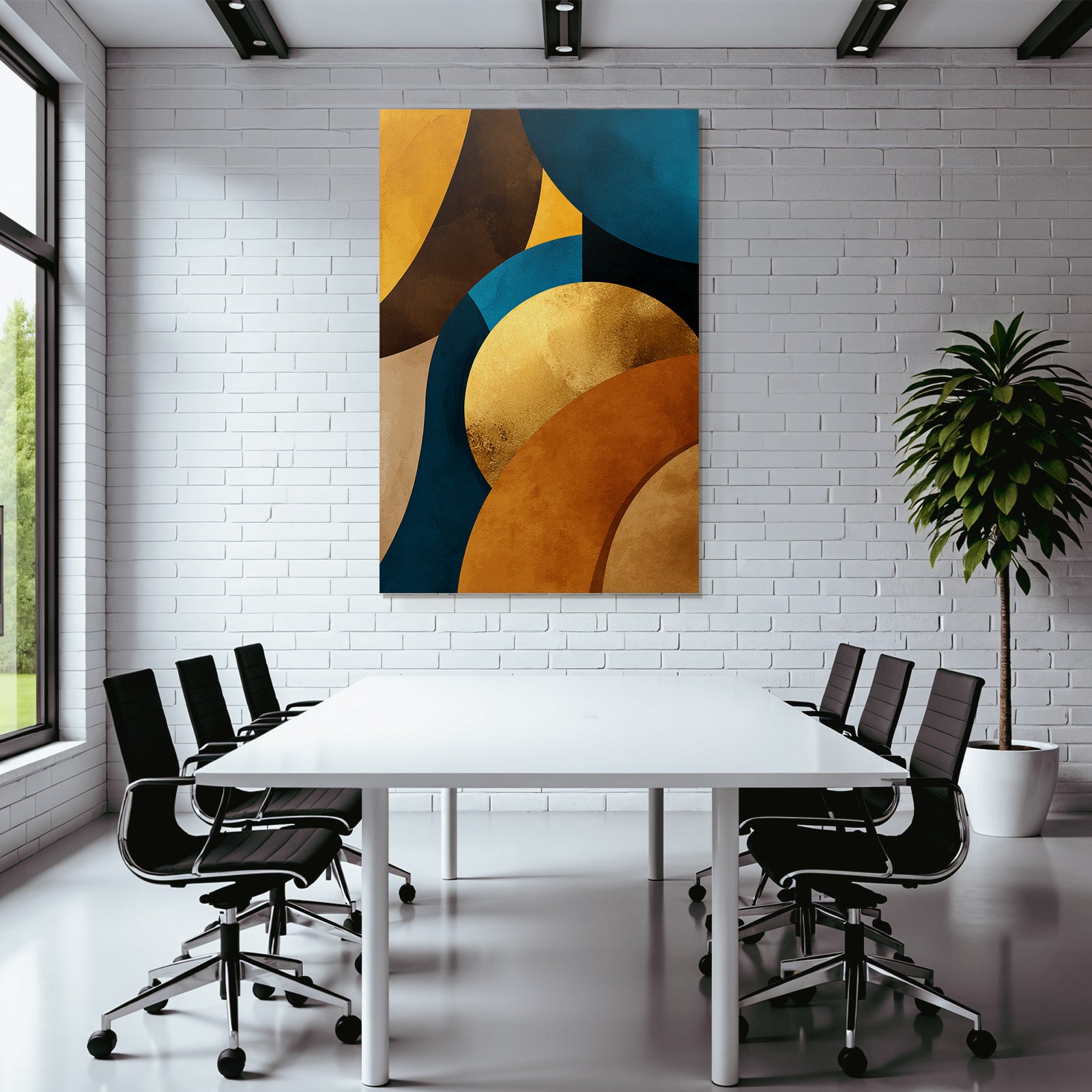 Abstract Design Geometric Shapes Brown Gold Teal Cream